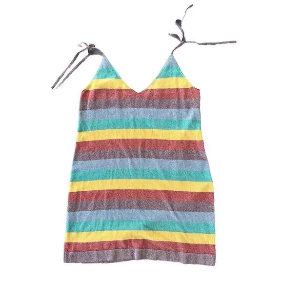 Modcloth Dresses | Modcloth Metallic Rainbow Tank Mini Dress Striped Size Large | Color: Tan | Size: L | Vestitimoda's Closet